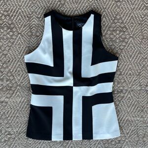 Vintage Laundry by Shelli Segal Sleeveless Blouse Black & White Modern Graphic 4